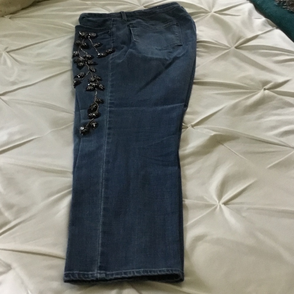Chico's Blue Straight Leg Jeans with Embellishments